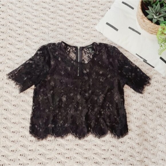 Forever 21 Short Sleeved Lace Scalloped Top- Black- Size S - Nwot - Picture 5 of 16
